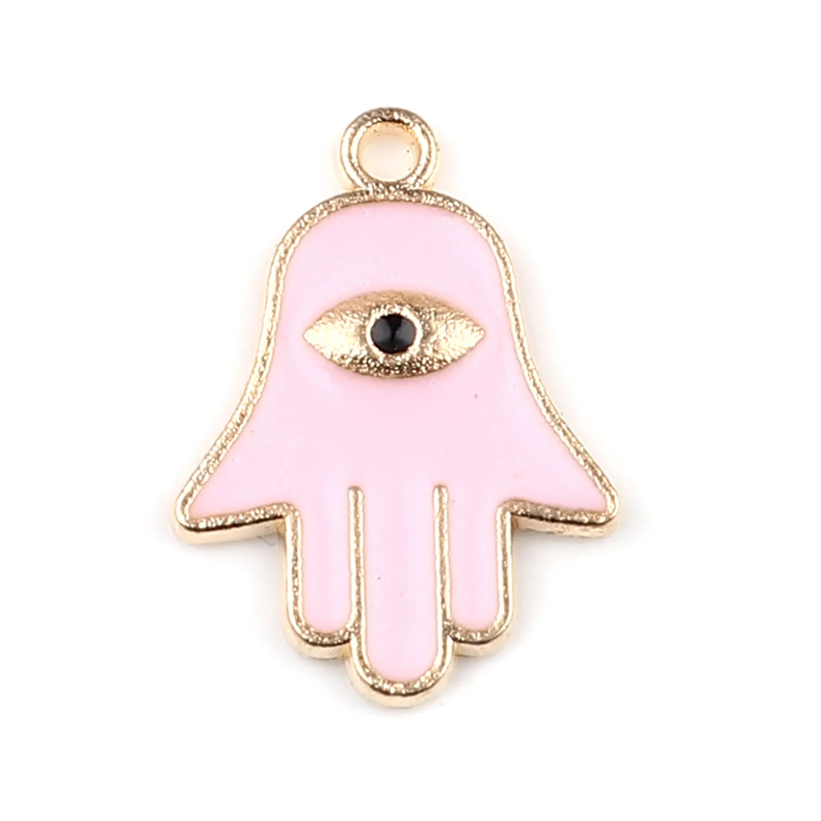 

DoreenBeads Religious Charms Symbol Hand Gold Color Eye Pink/White Enamel Pendants DIY Making Jewelry Gifts 21mm x 15mm, 10 PCs