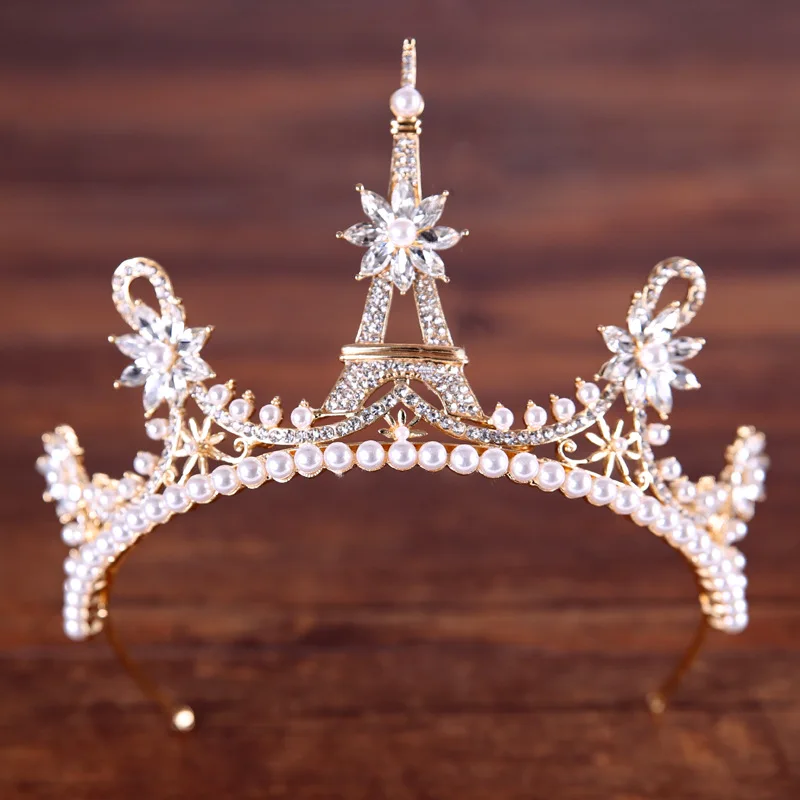 Трендовая свадебная корона жемчужная Хрустальная головной убор Золотая Корона