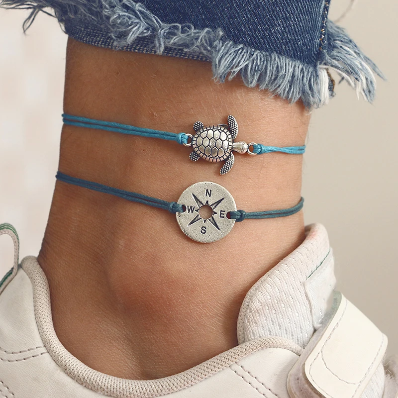 Женский пляжный браслет docona голубой с черепаховым компасом и регулируемыми