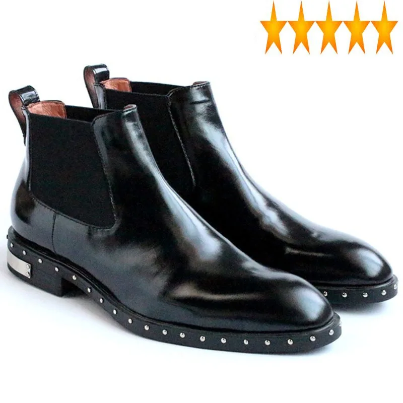 

Shoes 2021 Safety New Winter For Men European Cow Leather Mens Footwear Rivets Slip On Ankle High Quality Rubber Boots Man