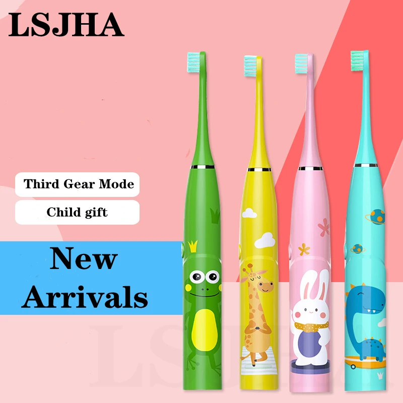 Электрическая зубная щетка LSJHA для детей 3 13 лет сменная с мультяшным рисунком