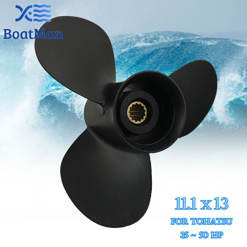 BoatMan® Propeller 11.1x13 For Tohatsu Outboard Motor 35HP 40HP 50HP 13 Tooth Spline 3T5B64527-0 Aluminum Boat Accessories
