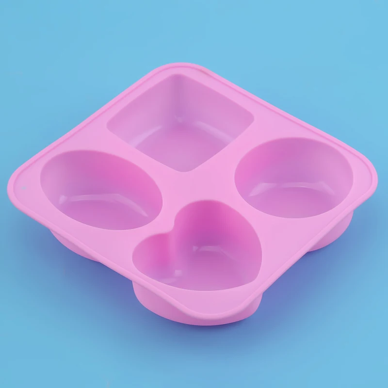 

4 Cavities Heart Square Round Oval Geometry Silicone Soap Mold Silicone Cake Baking Pan Muffin Cup Mousse Mold Soap DIY Mould