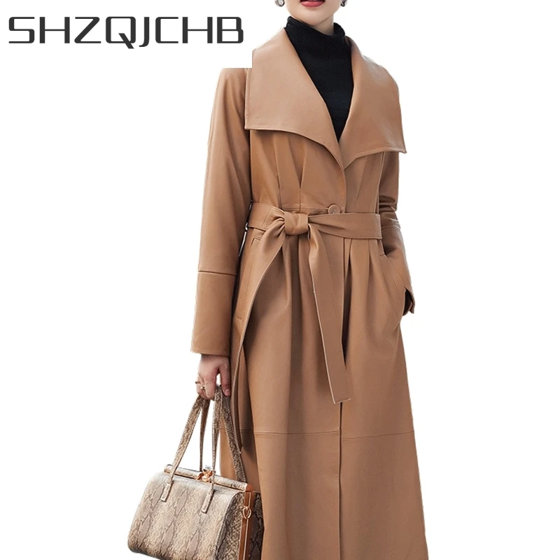 

JCHB 2021 Leather Long Jacket Genuine Women Natural Sheepskin Coat Female Autumn Coats and Jackets Fashion Elegant Mujer Chaque
