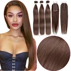 LUXEDIVA PreColored пучки прямых и волнистых волос с кружевной застежкой 4x1 бразильские человеческие волосы для наращивания 99J #2 #4 светильник-коричневые Реми