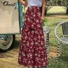 Женская плиссированная юбка Celmia, длинная Праздничная юбка с цветочным принтом и высокой талией, 2021