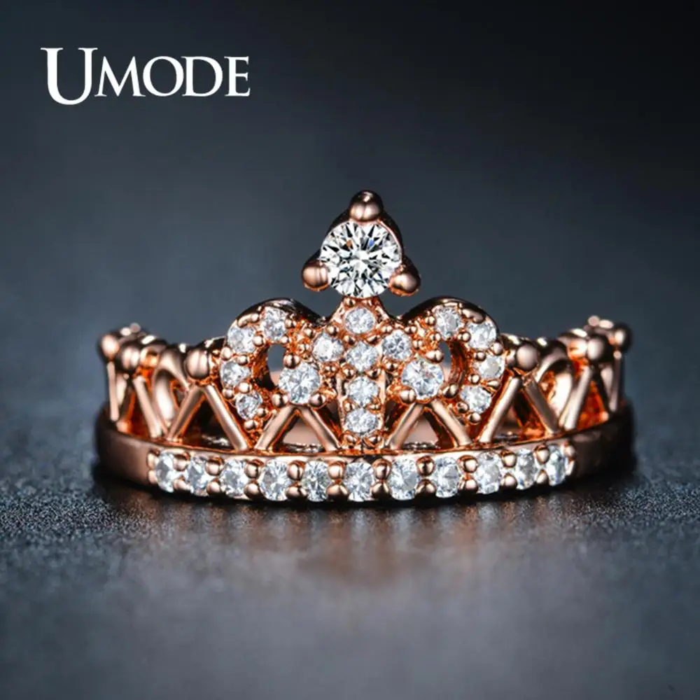 UMODE CZ Кристалл модная Корона из розового золота кольца для женщин белое золото обручальное кольцо ювелирные изделия Anillos Mujer Bague AUR0217