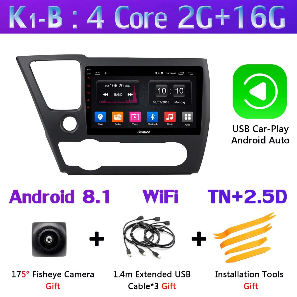K1-B-CarPlay 360°AHD Камера Android 9,0 4G Оперативная память+ 64G Встроенная память SPDIF DSP CarPlay Автомобильный мультимедийный gps радио плеер для Honda Civic EX-L купе 2013 - Цвет: K1-B-CarPlay