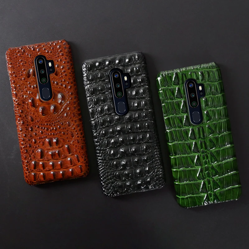 leather phone case for oppo find x2 r15 r17 reno z 2 2z 2f 3 4 pro ace 2 a5 a9 2020 a11x k3 k5 cowhide crocodile tail cover free global shipping