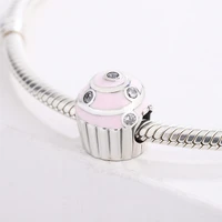 925 sterling silver pink cupcake swirl dusted with sparkling cz zircon pendant charm bracelet diy jewelry for original pandora