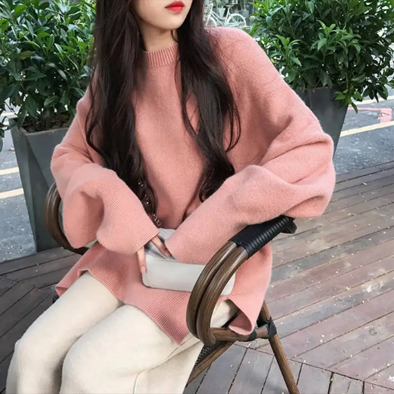 

Loose Oversized Sweater Korean Cashmere Sweater Women Winter Clothes Round Neck Casual Pullovers Plus Size Knit Sweater