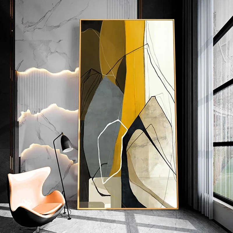 

Nordic Abstract Yellow Grey Canvas Painting Big Hand Painted Modern Wall Art Pictures for Living Room Bedroom Decoration As Gift