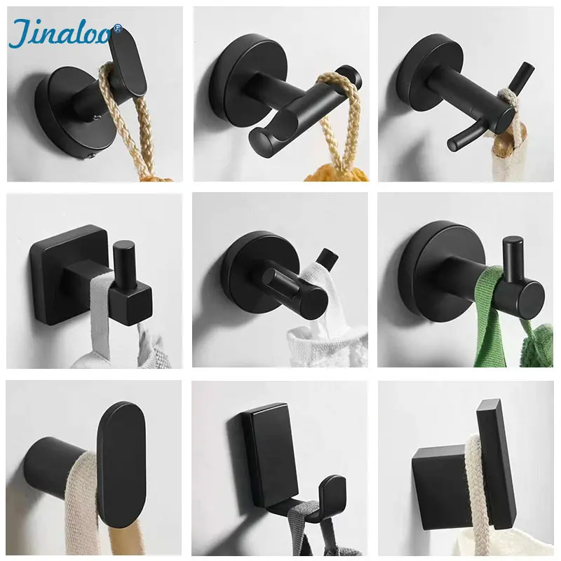 

Черный крючок для халата из нержавеющей стали, настенный крючок для полотенец, крючок для одежды, аксессуары для ванной комнаты