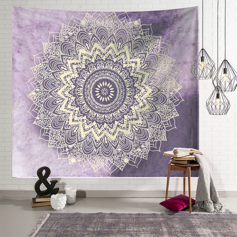 

Golden Mandala Mauve Tapestry Vintage Exotic Summer Plant Nature Frame for Bedroom Photography Wall Decor
