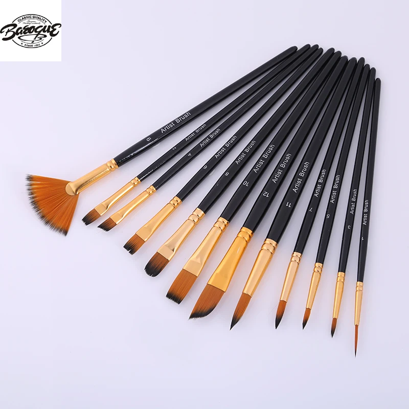 

12pcs Nylon Hair Wooden Handle brush Artist brushes value pack brush selection scriptliner Wood brush nylon wool Watercolor pen