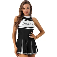 women cheerleading performance cosplay costume daddy letter printing round neck sleeveless pleated dress black mini dresses