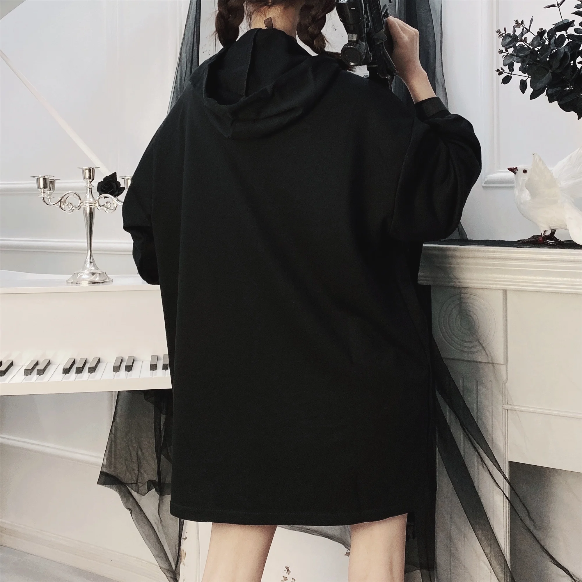 Ruibbit Женский свитшот Harajuku Готический мультфильм Печатный бархатный с капюшоном