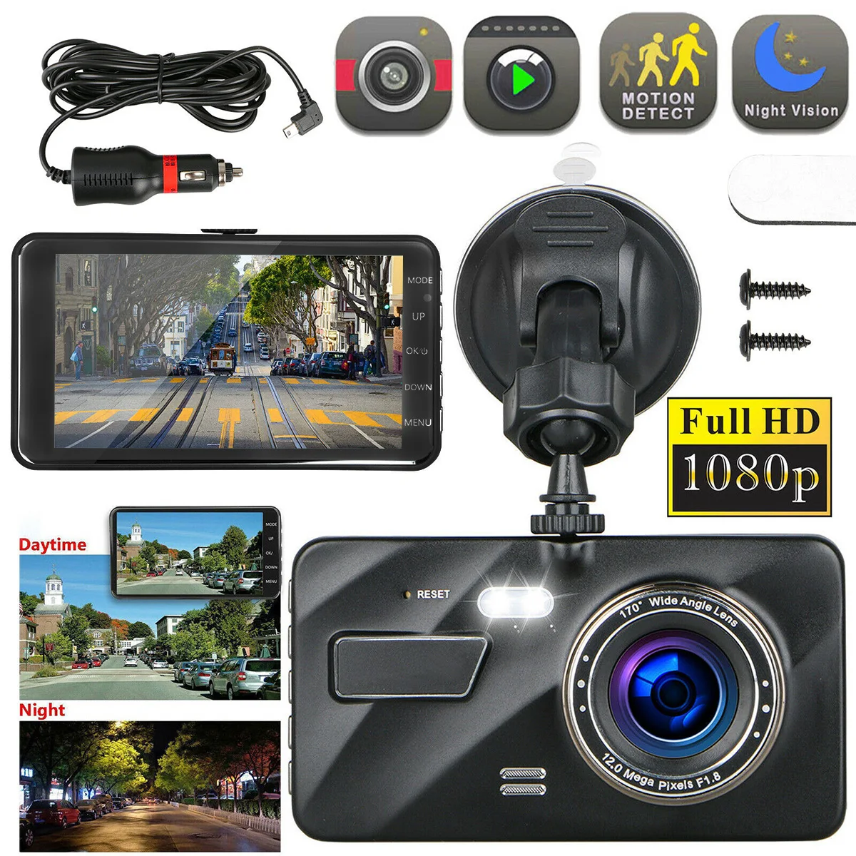

4,0 "HD 1080P двойной объектив Автомобильный видеорегистратор фотомагнитофон Ночное Видение G-Датчик TF карта