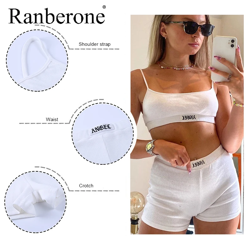 Ranberone 2 Piece Set Yoga Sets Sports Vest + Running Shorts Women Gym Clothes Sexy Outfit White And Black Fitness Sportswear