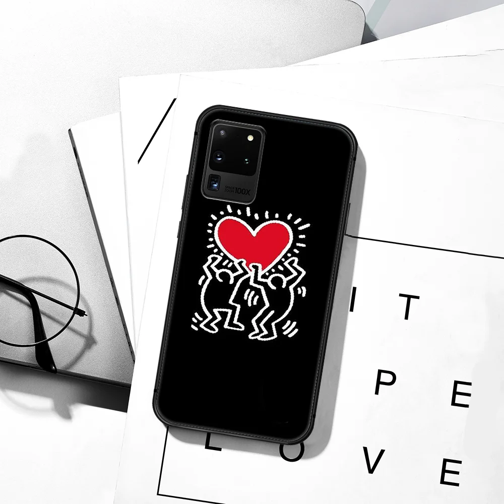 

Keiths Art Haring Fashion Phone Case For Samsung Galaxy S Note 6 7 8 9 10 E 20 UITRA FE 21 Plus Edge black Bumper Luxury Hoesjes
