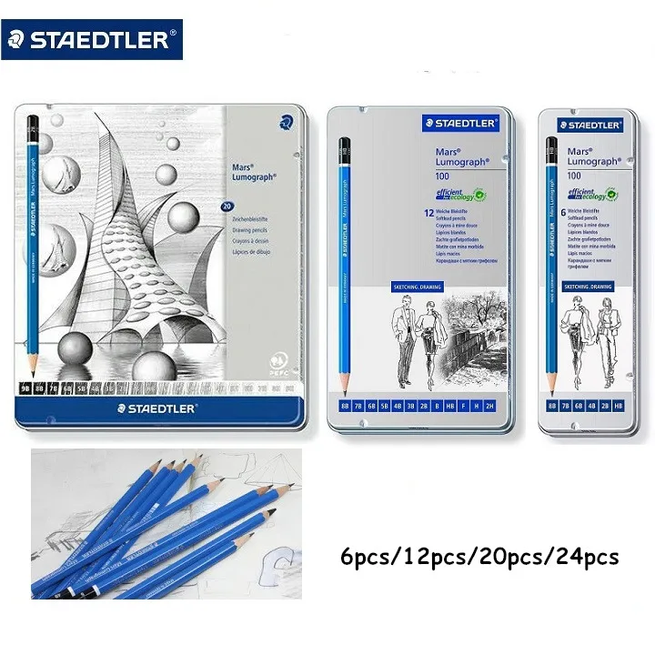 1 Набор Staedtler Lumograph графит рисунок эскизов карандаши 100 G12 6/12/20/24 градусов Олово