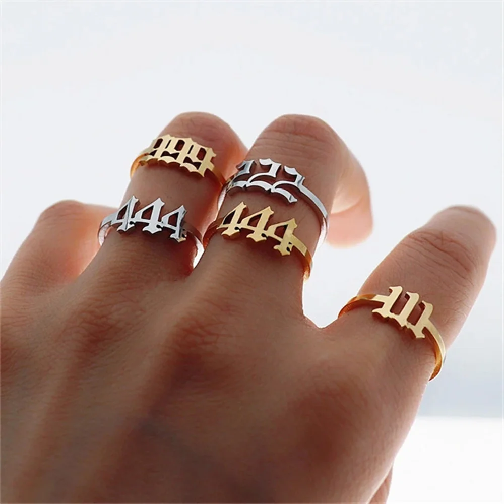 

111 222 333 444 555 777 888 999 666 Lucky Rings Stainless Steel Angel Number Ring Adjustable Finger Rings Minimalist Jewelry