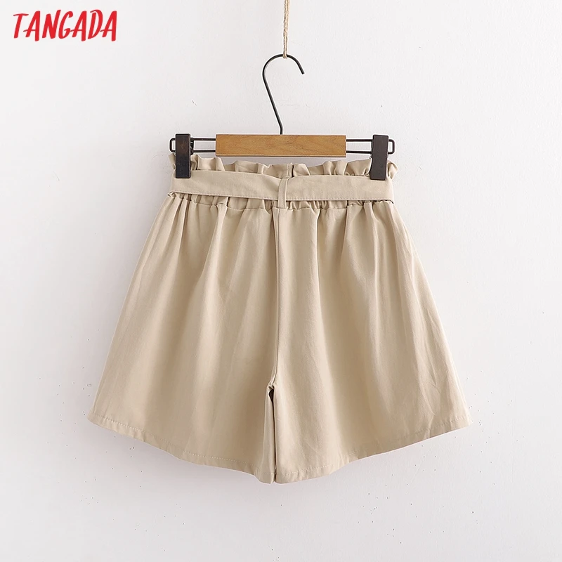 

Tangada Women Summer Cotton Shorts with Slash Strethy Waist Pockets Female Retro Basic Casual Shorts Pantalones 4A3