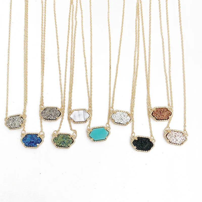 Druzy Drusy ожерелье серьги ювелирный набор кристалл смолы с камнем Золотой Бренд