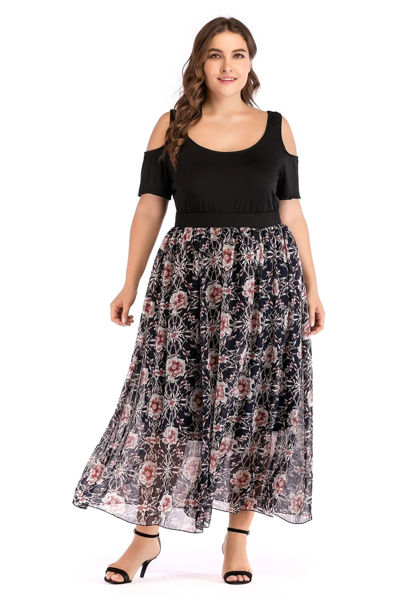 

Весенне-осеннее платье с цветочным рисунком, богемное женское платье с круглым вырезом и открытыми плечами, с коротким рукавом, летние плат...