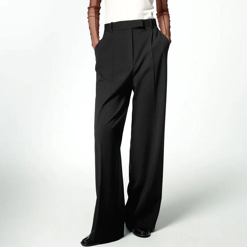 

Женские офисные прямые брюки Nlzgmsj Za 2022, женские плиссированные брюки на молнии с карманами и пуговицами, женские брюки с высокой талией 202111