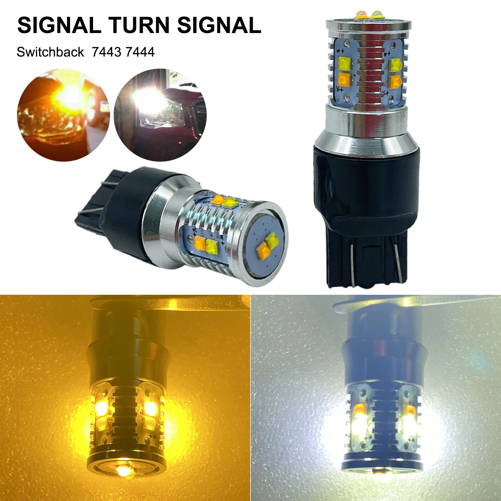 

2PCS Car LED Bulb Turn Signal Flasher 12-24V 1200LM White Amber Dual Color Brake Lamp Parking Light DRL Bulb Car Lamp