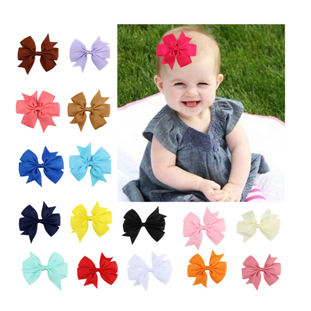 

17pcs/Lot Grosgrain Ribbon Bow Hairpin Girl's Hair Bows Boutique Solid Hair Clip Handmade Bowknot Clip For Kids Hair Accessories