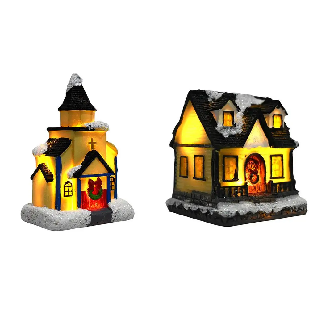 

Christmas Scene Village Houses Ornament Resin Christmas House Statue With Warm LED Light Merry Christmas Decorations For Home