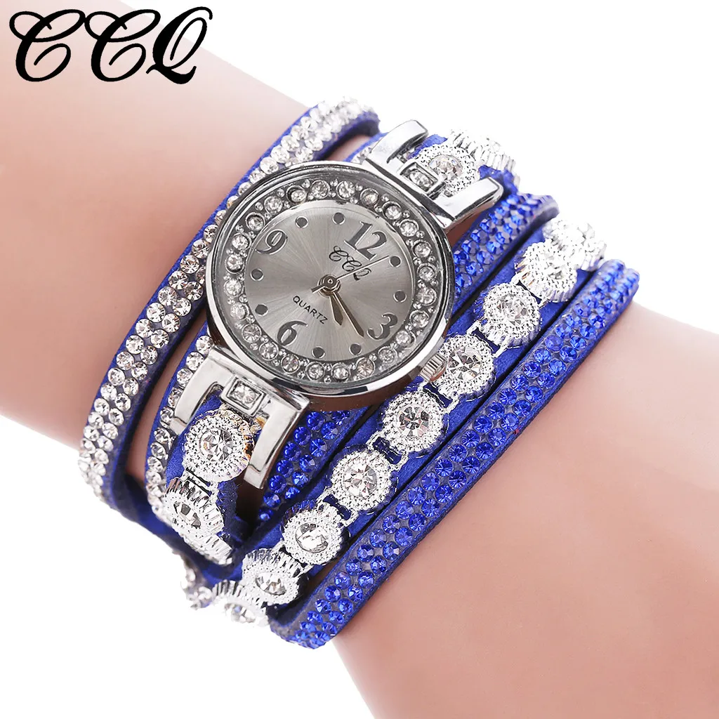Ccq Женские винтажные блестящие часы с кристаллами браслет циферблатом