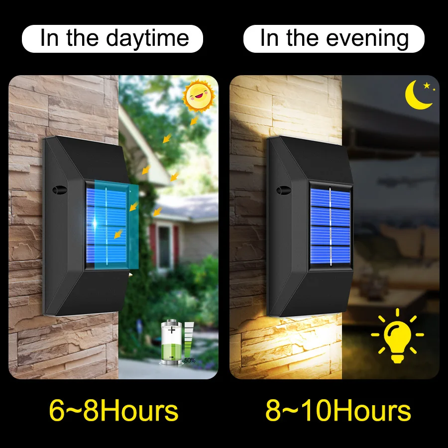 

2PCS Solar Up Down 6LED Garden Light Auto On Off Outdoor Security Wall Lamp 600mAh Rechargeable Stair Light Landscape Decors