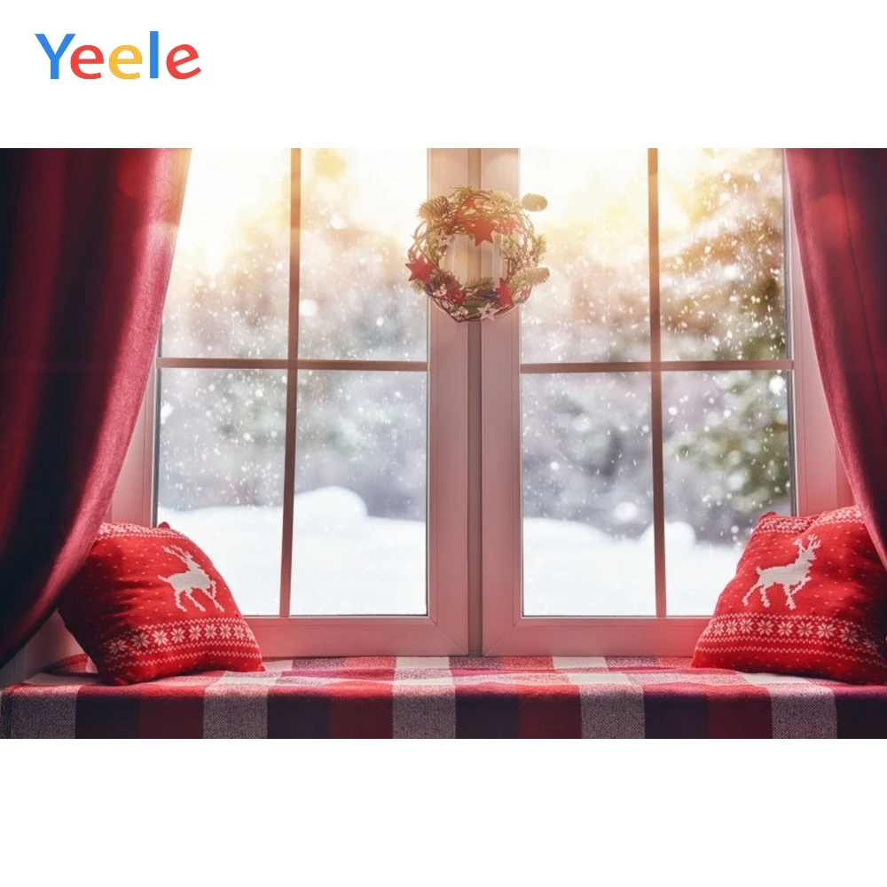 Виниловый фон для фотостудии с изображением рождественского окна детской