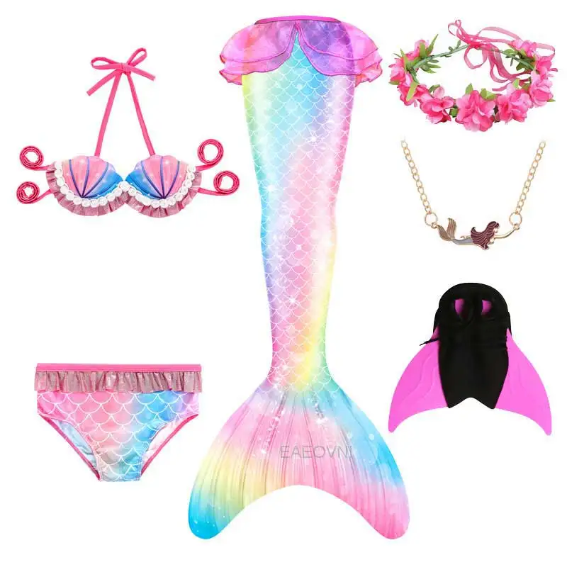 

New Girls Swimming Mermaid Tail Clothes Cosplay Sparkle Fish Tails Dress With Bikini Set Design Add Flippers Cosplay Costume