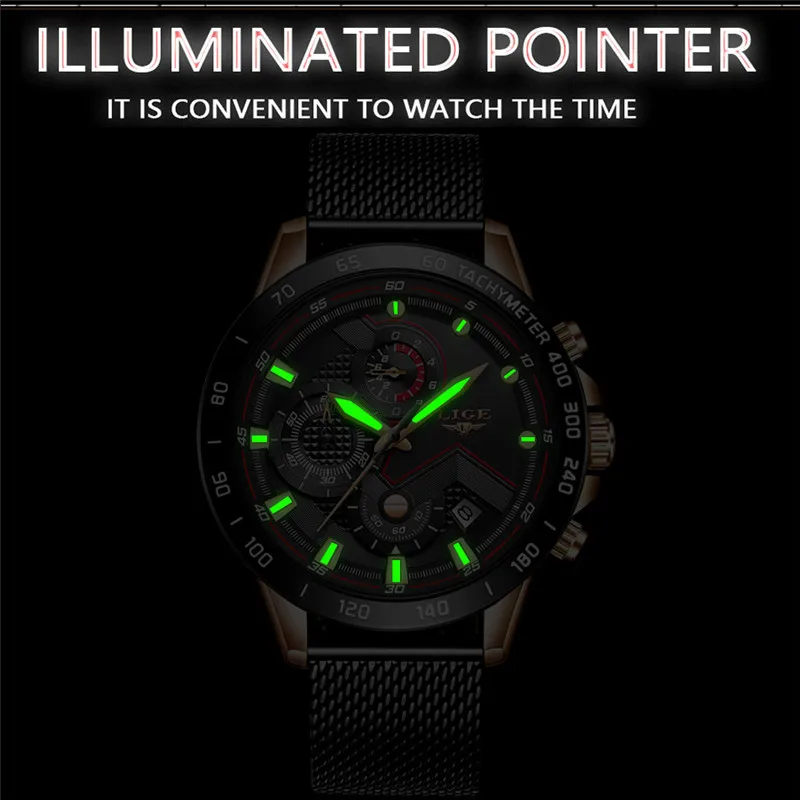 Для мужчин часы lige top бренд класса люкс с хронографом спортивные кварцевые