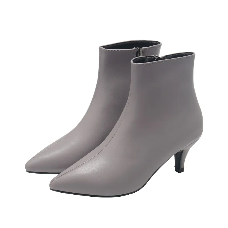 Gray(heel 5mm) Белые ботинки с острым носком на высоком каблуке; сезон осень-зима; новые ботинки Martin на тонком каблуке; открытые ботинки; женские ботинки; весенние тонкие ботинки - Цвет: Gray(heel 5mm)
