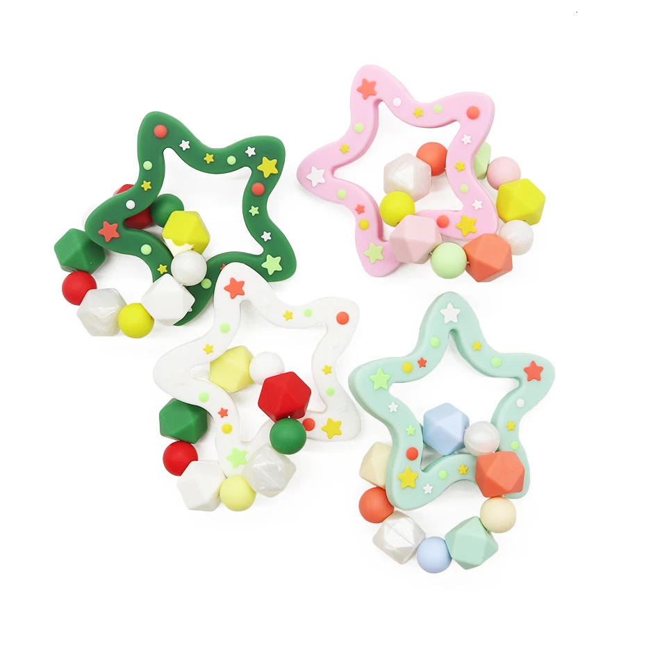 Для детей с рисунком звезд Прорезыватель для зубов BPA бесплатные силиконовые