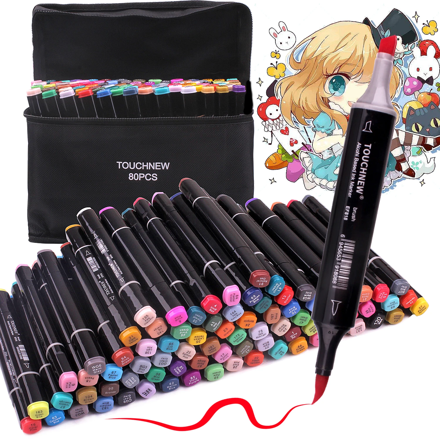 TOUCHNEW 12/30/40/60 /80/168 Soft Brush Markers Pen Set Sketch Brush Markers Alcohol Based Markers Manga Drawing Animation - изображение