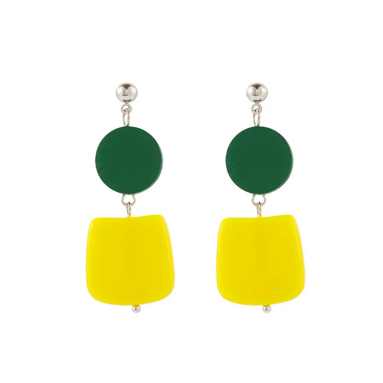 2019 модные деревянные серьги геометрические круглые зеленые желтые квадратные