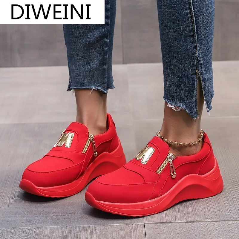 

2021 Women Chunky Sneakers Fashion Platform Shoes Zipper Women's Vulcanized Shoes Round Head Women Casual Shoes Zapatos Mujer