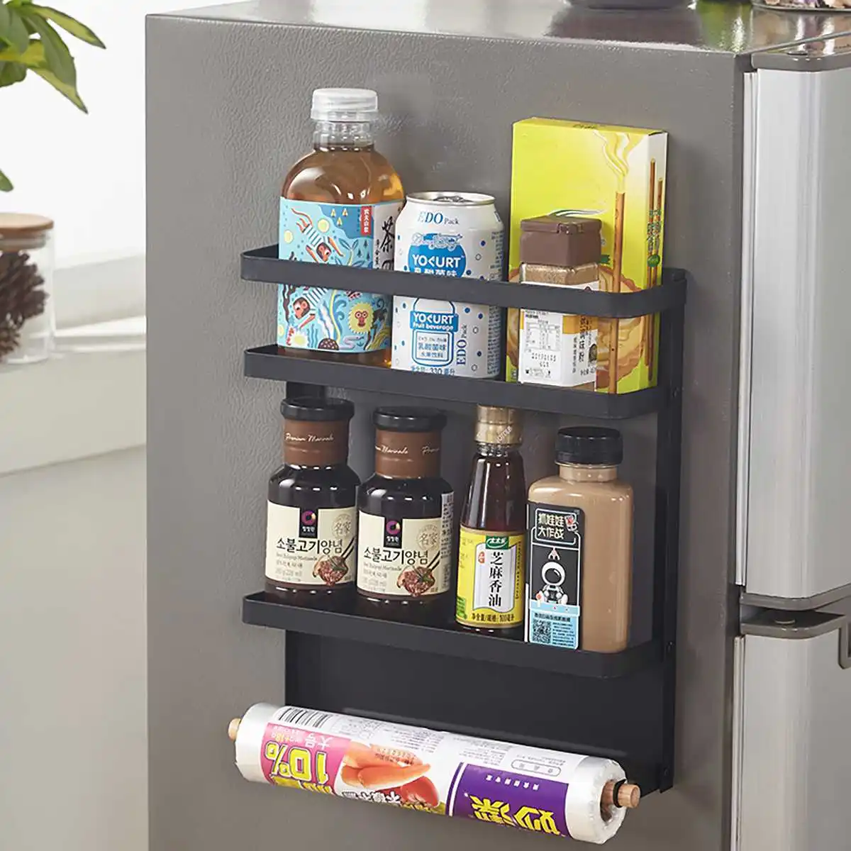 

Kitchen-Refrigerator-Side-Shelf-Storage-Organizer-Rack-Fridge-Spice-Rack-Storage-Shelves-Space-Saving