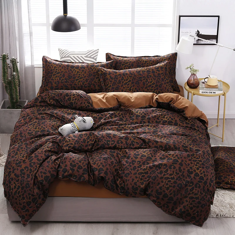 

Простой комплект постельного белья с леопардовым принтом, пододеяльник кофейного цвета с наволочкой, мягкое постельное белье для взрослых,...