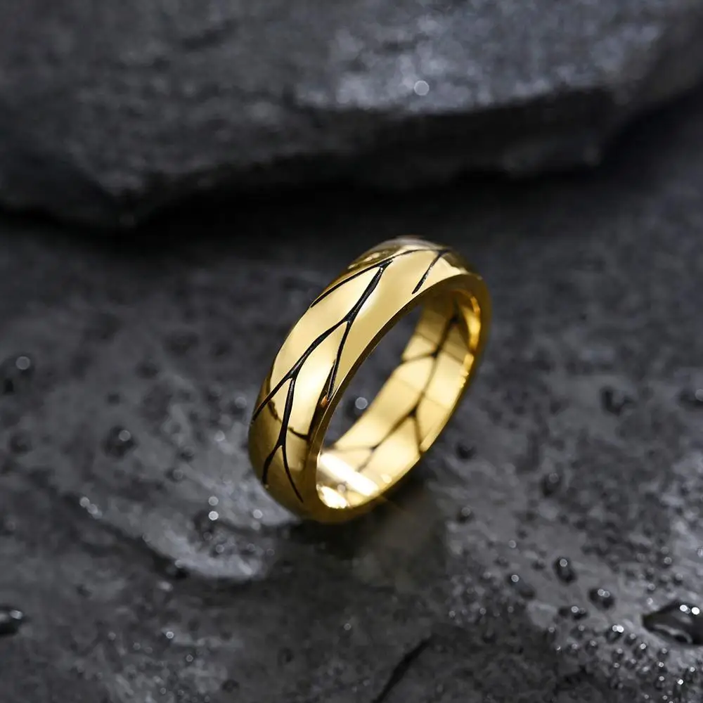 

2020 Gothic 6mm Crackle Engagement Rings For Women Accessories Vintage Gold Color Stainless Steel Jewelry Anillo Hombre Bijoux