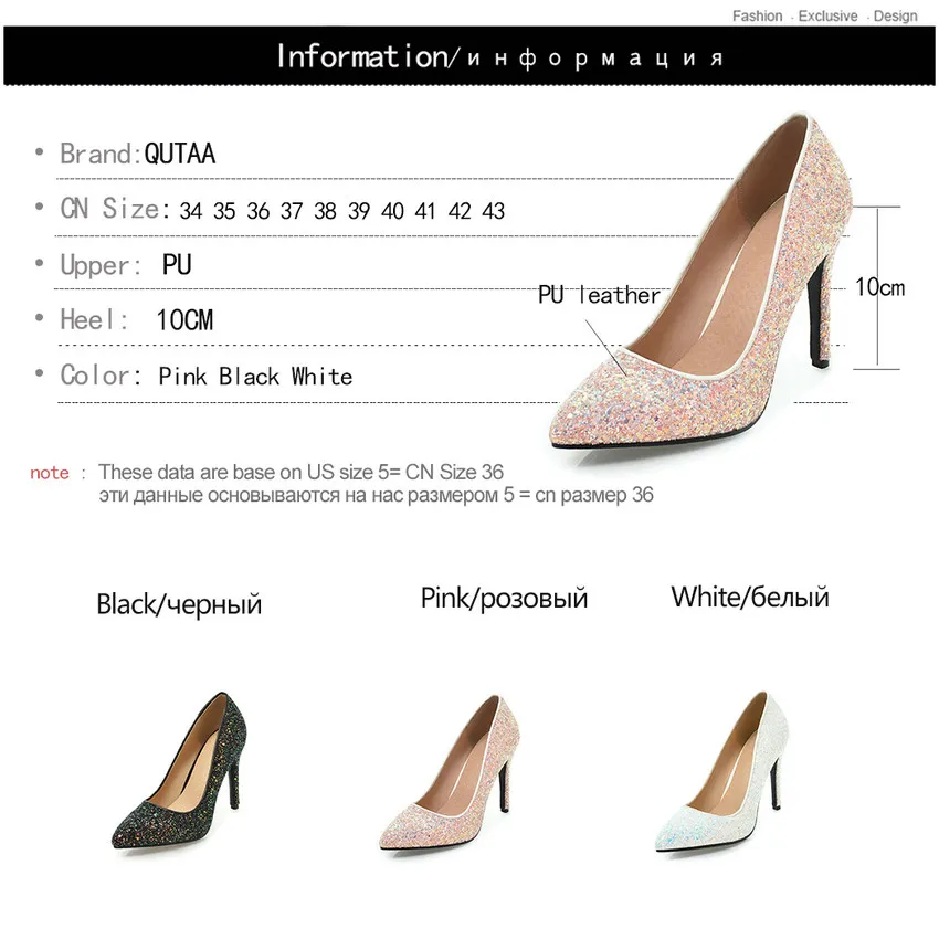 

QUTAA 2019 Women Pumps Fashion Women Shoes Slip on Casual Thin High Heel Pointed Toe Shallow Ladies Wedding Pumps Size 34-43