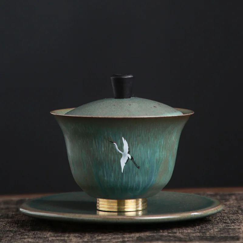 

Tea Cup Set Kiln Baked Glow Gaiwan 160ml Large Size Saucer Tea Cup Ceremony Bowl Porcelain Kung Fu Tea Set Porcelain Tea pair