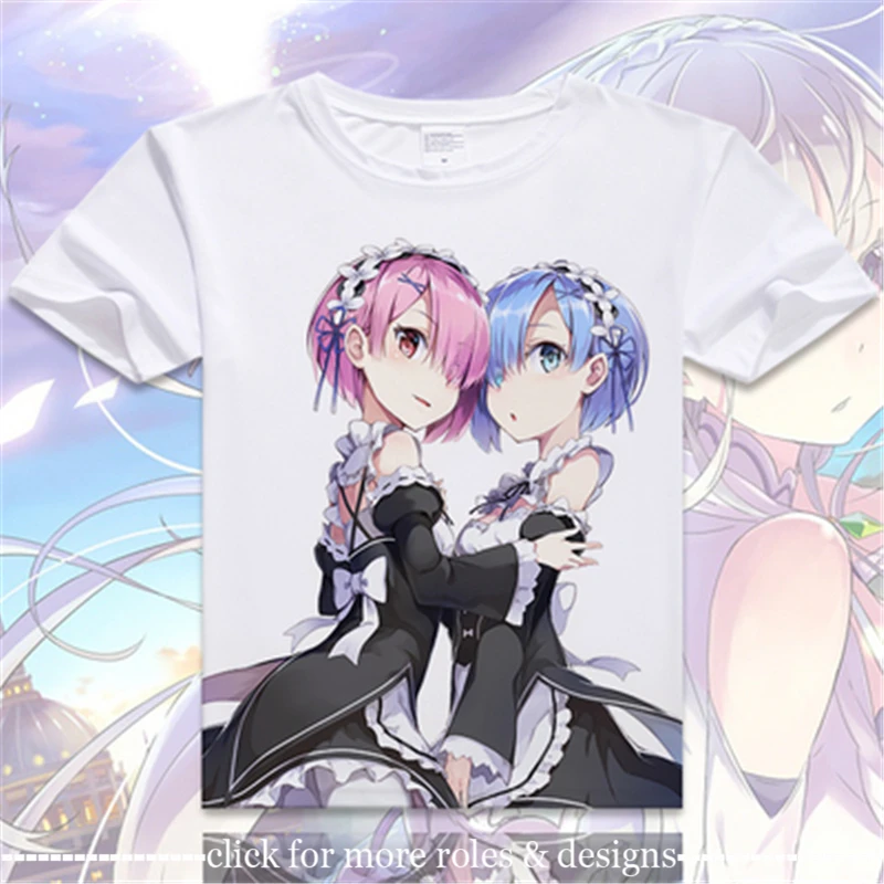 

Re:Life in a different world from zero Rem Ram Emilia Cosplay Costume Cloth Adult Kids Child Short Sleeve T Shirt T-shirt