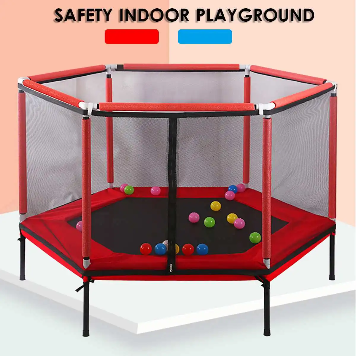 157cm Indoor Removable Kids Hexagon Trampoline Family Toy Small Bouncing Bed Household Jumping  Bed With Protecting Wire Net